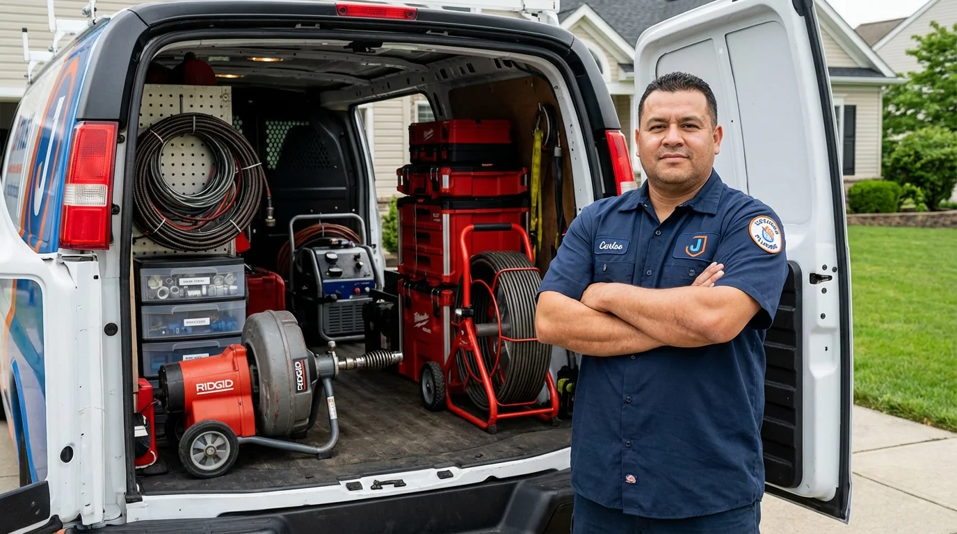 Professional drain cleaning equipment and Johns Plumbing LLC plumber in Corrigan