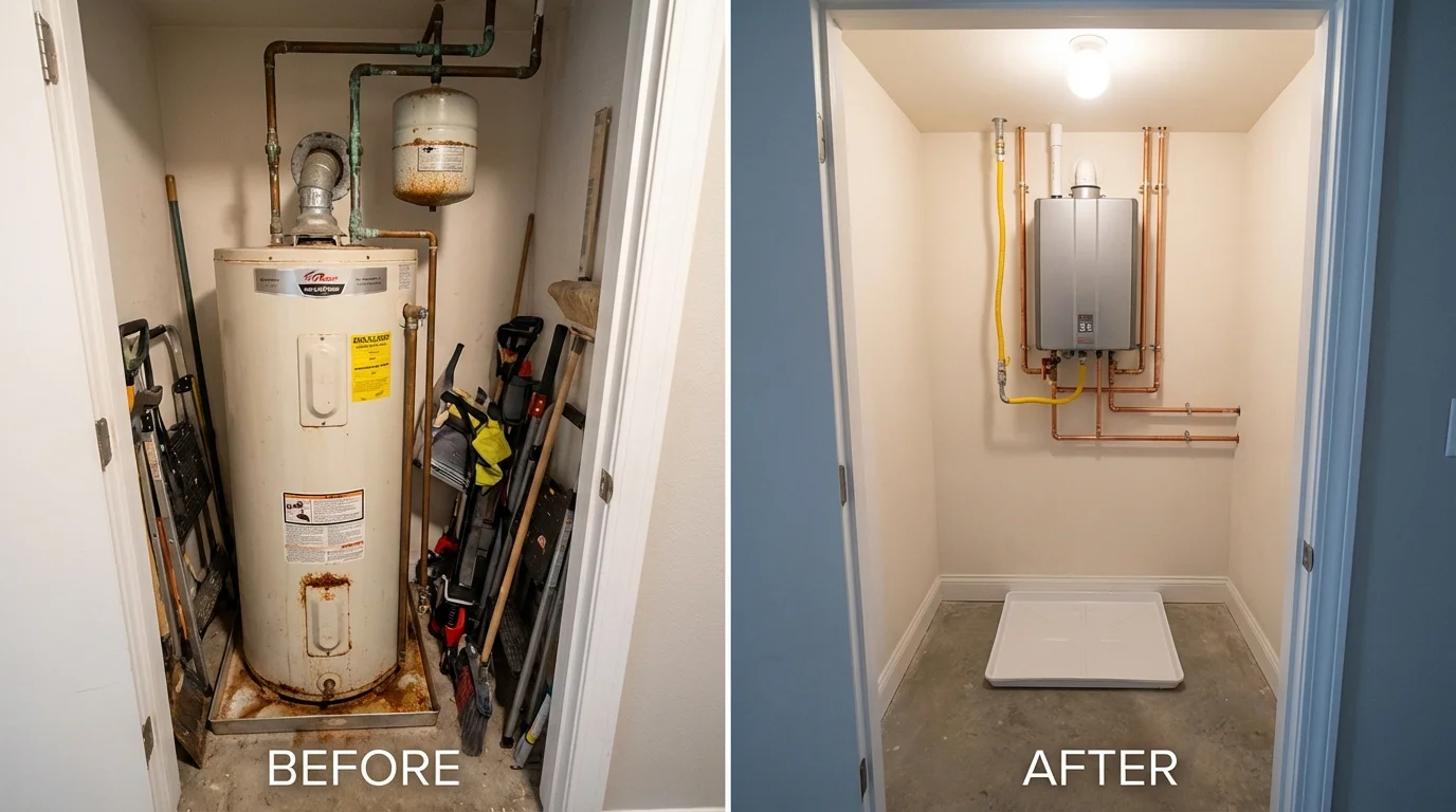 Tank water heater versus wall-mounted tankless unit comparison for Corrigan, TX homeowners